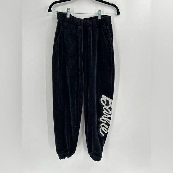 Women's Forever 21 x Barbie Velour Sweatpants Joggers Black White Small - Picture 1 of 8